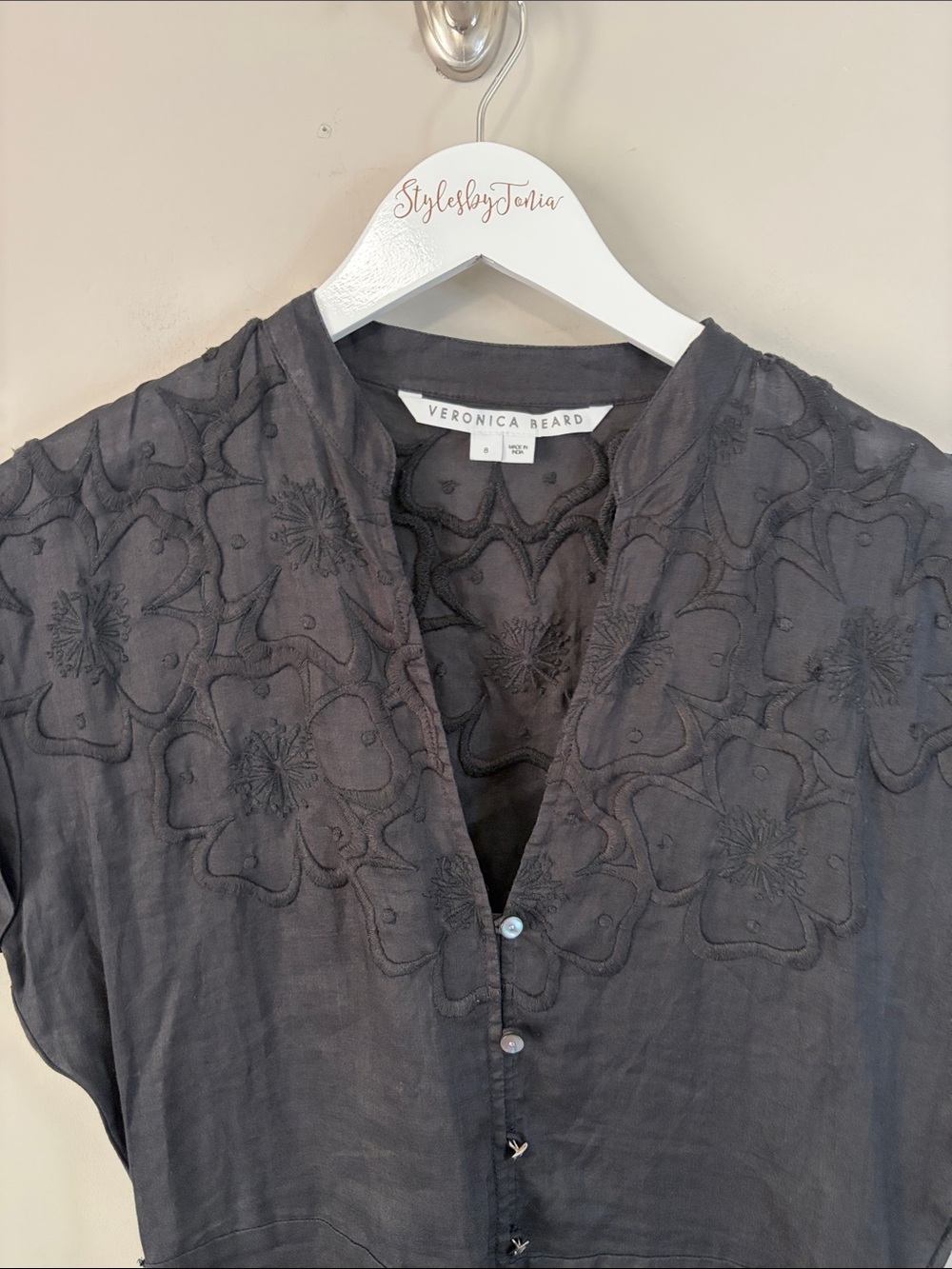 Veronica Beard Black Archie Floral Embroidered Dress Applique LBD Sz 8 - Picture 8 of 15